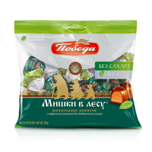 Šokolaadikommid vahvlipuruga, suhkruvaba “Karu metsas” 200g (Pobeda)