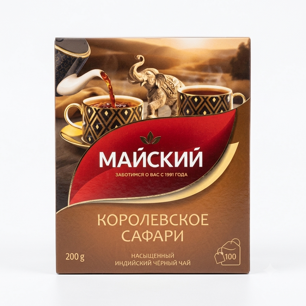 India must tee „Kuninglik Safari“ (Maiski)
Netokogus: 200 g (100 teepakki × 2 g)
Päritolumaa: India (pakendatud Venemaal)
Tootja: OOO «MAI», Venemaa.
India must